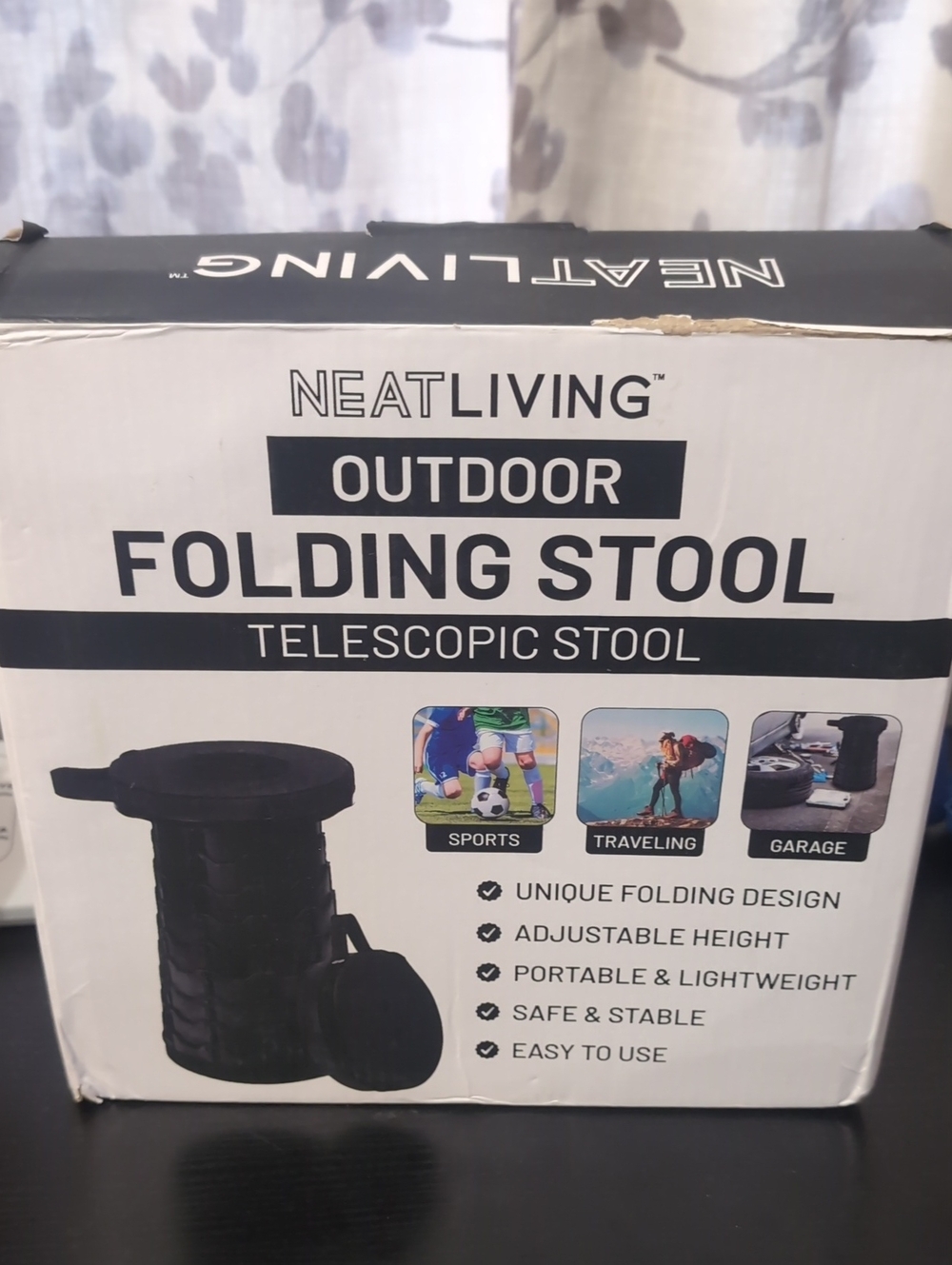 NeatLiving Outdoor Folding Telescopic Stool - Black